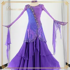 社交ダンス 衣装 スタンダード ドレス ワンピース 紫 フロート レース イングランド製 デモ 競技 パーティ 発表会 レース 上品 高級感 パープル系 高級衣装 大人可愛い エレガント フェミニン ショーウェア ダンス発表 ドレスアップ おしゃれ