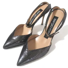 美品 Sergio Rossi セルジオロッシ ゴディバ スエード アンクルストラップ ポインテッドトゥ パンプス 34.5 21.5cm相当 ブラック系 レディース 古着 中古 USED