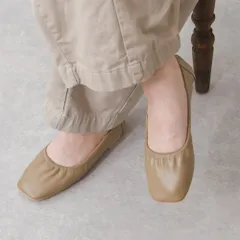 [スムースモカ]パンプス ギャザー フラットシューズ ローヒール ぺたんこ スクエアトゥ 痛くない 柔らかい 疲れない 歩きやすい おしゃれ かわいい 靴 日本製 3L 4L 25cm 25.5cm 26cm 軽量 k59-38101