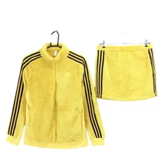 【美品】アディダス セットアップ(ジャケット×スカート) イエロー×黒 ボア 3ライン レディース OT(XL) ゴルフウェア adidas