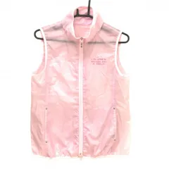 【美品】アダバット アウターベスト ピンク 格子柄地模様 ダブルジップ 薄手 レディース 38(M) ゴルフウェア adabat