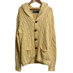 美品 POLO by Ralph Lauren ポロバイラルフローレン ショールカラー ケーブルニット カーディガン サイズS イエロー メンズ 古着 中古 USED