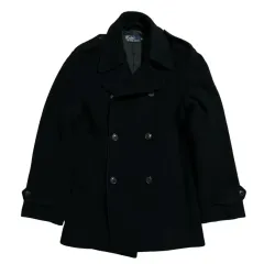 ポロ ブラック ウール ダブル ピーコート(M)