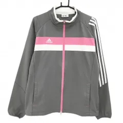 アディダス ジャケット グレー×ピンク 袖3ライン ロゴ刺しゅう メンズ O/XG ゴルフウェア adidas
