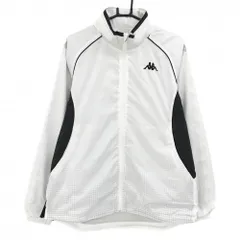 カッパ ジャケット 白×黒 袖ロゴプリント 下部千鳥格子 裏起毛 フード収納  メンズ O ゴルフウェア Kappa