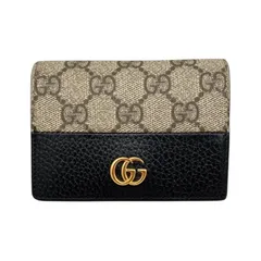 ☆E4872 グッチ 2つ折り財布 ダブルG カードケース ウォレット 658610 GGスプリーム レザー バイカラー ブラック ベージュ ゴールド金具 GUCCI