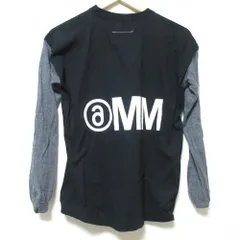 良品 MM6 エムエムシックス メゾンマルジェラ バックミラーロゴ ニットスリーブ ドッキング カットソー プルオーバー XS ブラック レディース 古着 中古 USED