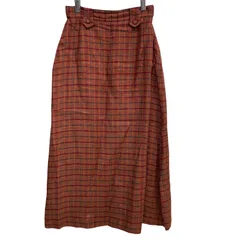 OG29 INGEBORG インゲボルグ　スカート　ロングスカート　チェック柄　オレンジ系　麻　レディース　S~Mサイズ相当