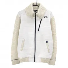 オークリー 異素材ジャケット 白×アイボリー ボーダー地模様 一部ニット ウール混  メンズ L ゴルフウェア Oakley