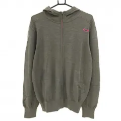 【美品】オークリー ニットジップパーカー カーキグレー×ピンク ロゴ刺しゅう ウール混  メンズ XL ゴルフウェア Oakley