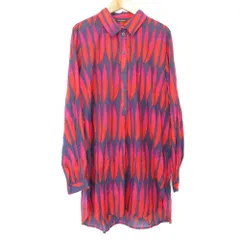 良品 marimekko マリメッコ ミカピーライネン 唐辛子柄 ロングスリーブ チュニックシャツ ワンピース Mサイズ ネイビー系 レディース 古着 中古 USED