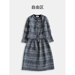 自由区 Jules TOURNIER ジュールトゥルニエ ツイード ノーカラージャケット スカート セットアップ ネイビー セレモニー フォーマル 卒業式 入学式 40