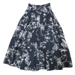 美品 23AW FRAY I.D フレイアイディー フラワー柄 ロング ボリュームタックプリントスカート FWFS234082 0 ネイビー レディース 古着 中古 USED