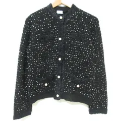 美品 24AW 組曲 クミキョク WEB限定 スノーネップツイード ニットジャケット カーディガン KRWXCW0956 サイズ2 ブラック レディース 古着 中古 USED