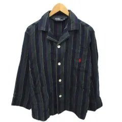 ポロ バイ ラルフローレン Polo by Ralph Lauren パジャマシャツ オープンカラーシャツ 長袖 ストライプ M 紺 ネイビー 緑 グリーン ■MET2
