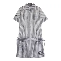 サイズ：M FILA GOLF フィラゴルフ  半袖ワンピース ストライプ柄 グレー系 [240101588344] ゴルフウェア レディース ストスト