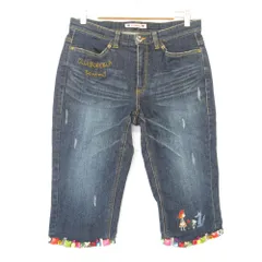 良品 OLLEBOREBLA ALBEROBELLO オレボレブラ アルベロベロ 裾ビジュー クロップドデニムパンツ Ⅼ インディゴ レディース 古着 中古 USED