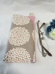 ハンドメイド　メガネケース　あじさい　グレー　ピンク　B069