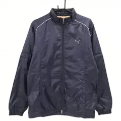 【美品】プーマ 2WAY中綿ジャケット ダークネイビー 肩パイピングライン 袖着脱可 ロゴ刺しゅう 収納袋付き メンズ O ゴルフウェア PUMA