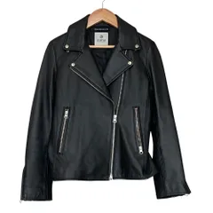 美品 NANO universe ナノユニバース ラムレザー ダブルライダースジャケット サイズ36 ブラック レディース 古着 中古 USED