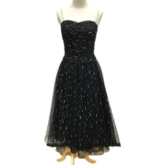 ZM1672【美品】GENEIVIVIEN ジェネビビアン サイズ9 メローフリルストール付スパンコールドレス 黒