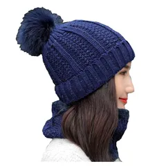 【新品】 [NexTrendy] レディースあったか2点セット ニット帽子レディース ネックウォーマーレディース (ネイビー B) 0