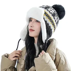 【新品】 [Afindern] ニット レディース 帽子 おしゃれ ニットキャップ 耳あて付き ポンポン 可愛い ケーブル編み 小顔効果 もふもふ 裏ボア 厚手 防風 防寒対策 暖かい 飛ばない 自転車 アウトドア 登山 スキー 通勤 通学 冬物 3色 0