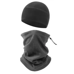 【新品】 [Wild Scene] ニット帽 メンズ レディース【シンプルで軽い着け心地】 無地 フリース 秋 冬 防寒 防風 暖かい 裏起毛 伸縮 (JP, アルファベット, Free Size, ニット帽 ＆ ネックウォーマー, ブラック) (JP,  0