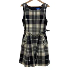 美品 BLUE LABEL CRESTBRIDGE ブルーレーベルクレストブリッジ チェック柄 ノースリーブ ひざ丈 ワンピース 38 ネイビー系 レディース 古着 中古 USED