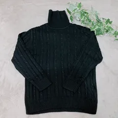 タグあり新品未使用保管品 メンズ ニット タートルネックセーター  XL 大きいサイズ ブラック ケーブル編み 厚手