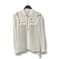 未使用 タグ付き GRACE CONTINENTAL グレースコンチネンタル フリルブラウス キャミソール 透け感 フリル 長袖 ボウタイ ハート柄 定価26400円 レディース サイズ36 ホワイト 春 久喜倉庫店 1 No.K1078