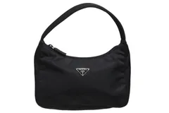 極美品 PRADA プラダ ホーボー ハンドバッグ MV515 トライアングルロゴ 三角ロゴプレート ナイロン ブラック 中古 4b010274