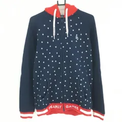 パーリーゲイツ ジップパーカー ネイビー×レッド 身頃星柄 裏起毛 ブルゾン メンズ 6(XL) ゴルフウェア PEARLY GATES