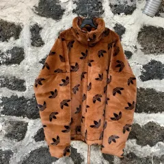 (2XL) アディダス ファー ジャケット ブラウン 3本線 ロゴ