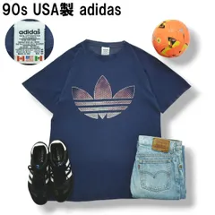 【定番】 90s ヴィンテージ USA製 アディダス adidas トレフォイル ロゴ プリント Tシャツ クルーネック  M ネイビー ストリート スポーツ カジュアル ビッグシルエット メンズ