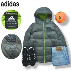アディダス adidas キルティング ダウン ジャケット ジップアップ パーカー ロゴ プリント クライマプルーフ CLIMAPROOF L グレー x ライトグリーン スポーツ ウェア メンズ