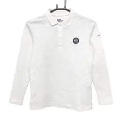 【美品】ジャックバニー 長袖ポロシャツ 白×ネイビー ワッフル生地風 胸ロゴ レディース 0(S) ゴルフウェア Jack Bunny