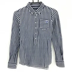 【美品】パーリーゲイツ 長袖ポロシャツ ネイビー×白 ストライプ ボタンダウン  レディース 0(S) ゴルフウェア PEARLY GATES