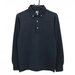 【美品】フットジョイ 長袖ポロシャツ ネイビー 地模様 ロゴ刺しゅう ボタンダウン  メンズ M ゴルフウェア FootJoy