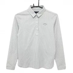 キャロウェイ 長袖ポロシャツ 白×グレー ストライプロゴ刺しゅう レディース S ゴルフウェア Callaway