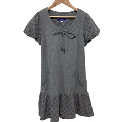 美品 BURBERRY BLUE LABEL バーバリーブルーレーベル 半袖 チェックコンビ スウェットワンピース ミニドレス サイズ38 グレー レディース 古着 中古 USED