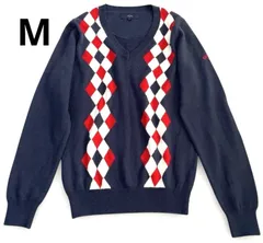 Mサイズ　Callaway   アーガイル柄 Ｖネック ニット 長袖 トップス　ウール混　紺　ネイビー　ゴルフ