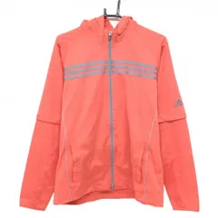 アディダス 2WAYフード付きジャケット オレンジピンク×グレー 胸元3ライン ロゴプリント メンズ O/XG ゴルフウェア adidas