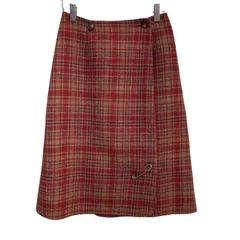 OG29 YORKLAND ヨークランド　スカート　ラップスカート　ミディ丈　チェック柄　レッド系　クラシカル　レディース　Mサイズ