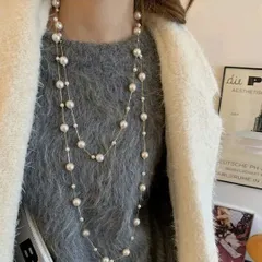 ネックレス ロング パール ランダム 配置 華奢 チェーン レイヤード 上品 レディース プレゼント ギフト バレンタイン ホワイトデー 卒業 入学式 新生活 パーティー デイリー 普段使い お出かけ 大人可愛い フェミニン アレンジ