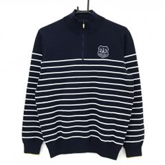 パーリーゲイツ 長袖ハイネックシャツ カーキ×ネイビー ボーダー ロゴ