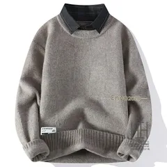 セーター メンズ ニット 長袖 シャツ襟付き おしゃれ プルオーバー フェイクレイヤード 秋 冬 メンズニットセータートップス 暖かい 防寒着