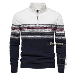 セーター ニット メンズ ハイネック ハーフジップ 綿 コットン おしゃれ 大きい ジッパー 防寒着 冬 ハーフジップセーター ハーフジップ