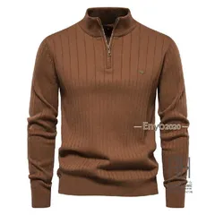 セーター ニット メンズ ハイネック ハーフジップ 綿 黒 コットン おしゃれ ジッパー ニット 防寒着 冬 ハーフジップセーター ハーフジップ