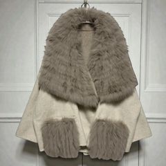 美品 SOV. ブルーフォックス ケープコート ポンチョ アイボリー 日本製 